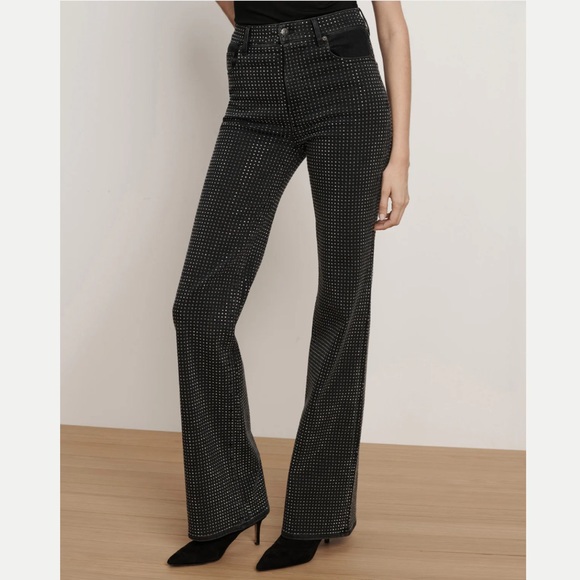 Crosbie Rhinestone Slim Wide-Leg JeanBlack Embellished High-Rise Jean